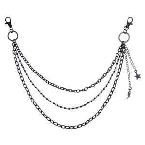 Black Multi Layered Pants <b>Chain</b> With Star And Moon Pendant Zinc Alloy Waist <b>Chain</b> For Casual Hip Hop Style - Product Image 5