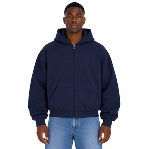 Sweat à capuche zippé décontracté AURA pour homme, en molleton, couleur unie, coupe classique, idéal pour l'automne, 100 % coton, 350 g, anti-rétrécissement - Product Image 1