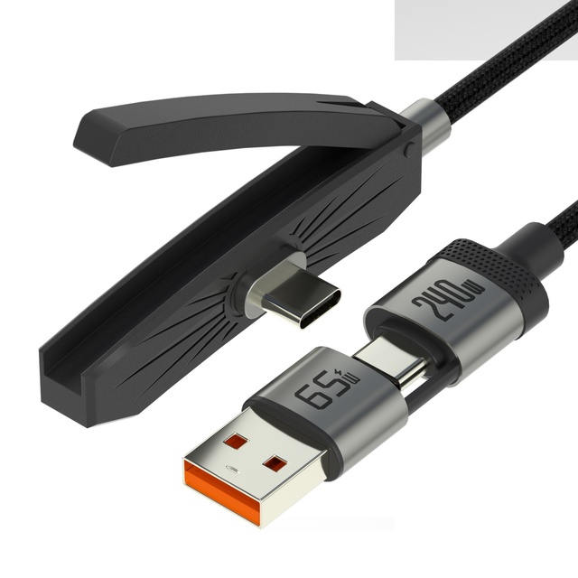 2 in 1 240W Type-C Fast Charging Folding Stand Data Cable with Weaving Jacket for Type-C Phone