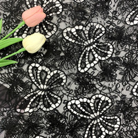Tissu en dentelle polyester imitation coton avec broderie laser 3D motif grand papillon et sequins fantaisie pour robes de mariée