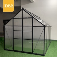 Serre de jardin 4 saisons en verre de 6 pieds, serre de culture extérieure pour plantes de jardin, serre à porte coulissante avec structure en aluminium