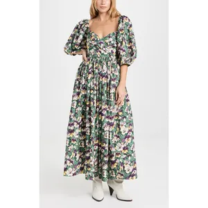 Custom Pattern Ruffle Plus Size Womens Bohemian Summer Long Sexy Beach Lady Elegant Maxi Floral Dress Casual Dresses