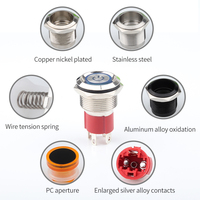 Interrupteur à bouton-poussoir métallique étanche avec symbole d'alimentation lumineux rond LED de 19 mm avec connecteur, courant maximal 15A