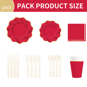 DAMAI Party Supply Custom Red Wave-shaped Gold Hot Stamping Paper Tableware Set Disposable Plate Cup Napkin for Party Decor - Product Image 6