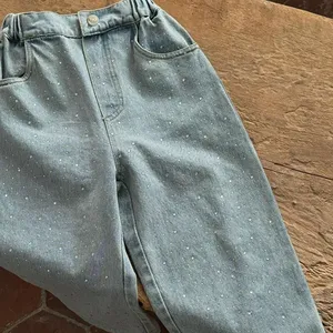 2024 Nieuwe Aankomst Kleine Baby Meisje Wijde Pijpen Broek Baby Peuter Denim Jeans Met Stenen Kleding 288a