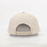 BSCI personnalisé résistant à l'eau 5 panneaux casquette de baseball étiquette tissée Patch avec trou découpé au laser et arcs perforés chapeau de papa