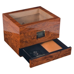 Chất Lượng Cao Glass Top Biểu Tượng Tùy Chỉnh Thủ Công Cigar <span class=keywords><strong>Humidor</strong></span> Gỗ Hộp Lưu Trữ Với <span class=keywords><strong>Divider</strong></span> Và Phía Trước Kỹ Thuật Số Ẩm Kế - Product Image 1