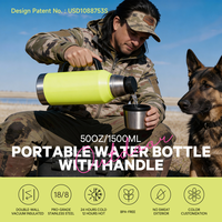 Bouteille isotherme 1500 ml 100 % étanche en acier inoxydable 304 double paroi avec poignée portable et couvercle polyvalent 12-24