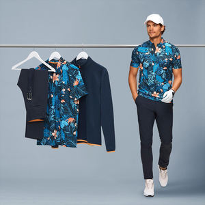 Chemise de golf de luxe en polyester spandex extensible dans les 4 sens pour hommes, polos et chapeaux imprimés personnalisés, design de t-shirt sans col - Product Image 1