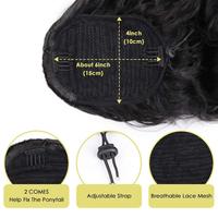 Queue de cheval longue ondulée en fibre haute température avec cordon de serrage et clip pour femme, noir naturel, vente en gros