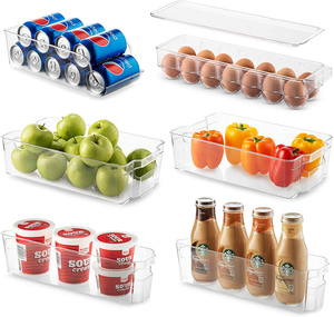 6 Pack Plastic Clear Refrigerator Organizer Bins Transparent Stackable Sturdy Kitchen Storage Boxes Fridge Organizer