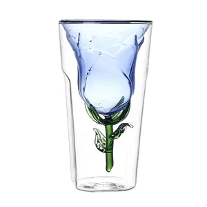 Vaso de cristal con forma de flor para vino tinto, vaso único para amantes del Día de San Valentín, 2023