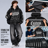 Fabricants de vêtements surdimensionnés – Sweat à capuche unisexe personnalisé en coton épais, imprimé, vieilli et délavé, avec fermeture éclair