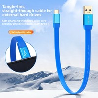 Kabel Data Ultra Tipis USB 3.0 Tipe-A Male ke USB-C Tipe-C Male Biru 10Gbps untuk Laptop Komputer Disk SSD Kamera