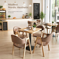 Ensemble table et chaises de restaurant en bois nordique, mobilier de salle à manger rembourré pour café, salon de thé, usage commercial