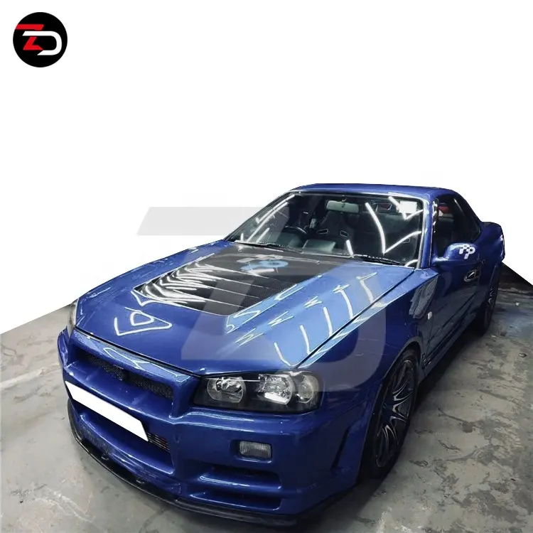 Capuz do motor estilo zd, preço de fábrica, com aberturas, kit de corpo para skyline gtr r34, fibra de carbono, bonnet