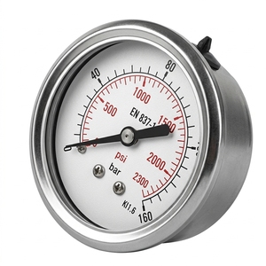 Manomètre sec antichoc en acier inoxydable 0-160 bar, 0-2300 psi, avec débitmètre arrière/inférieur, adapté aux applications oxygène - Product Image 1