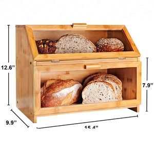 Boîte à pain en bambou à double compartiment, rangement en bois pour cuisine, présentoir à pain couleur naturelle - Product Image 3