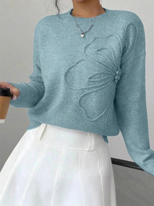 Suéter de Punto para Mujer, Cuello Redondo, Estampado Floral, Casual, Elegante, de Manga Larga, Nueva Colección Otoño/Invierno - Product Image 5