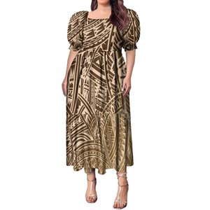 Abito Lungo Casual Elegante OEM Personalizzato <span class=keywords><strong>con</strong></span> Collo Quadrato, Maniche a Volant e Vita Alta, <span class=keywords><strong>Vestito</strong></span> Midi Polinesiano Plus Size per Donne - Product Image 2