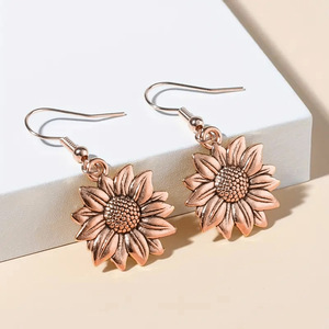 Elegant Sunflower Ear <b>Hook</b> <b>Earrings</b> For Women Floral Drop <b>Earrings</b> Fashion Daily Wear Jewelry Wholesale - Product Image 3