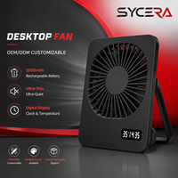 Ventilateur de bureau mini rechargeable USB ultra-fin portable avec batterie 2000 mAh, affichage numérique de l'heure et de la température, usine OEM ODM