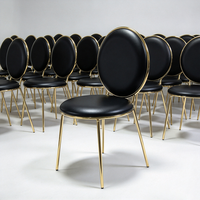 Chaise ronde rembourrée noire avec cadre en acier inoxydable doré, chaise de banquet pour cérémonie de mariage et restauration