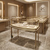 Vitrine en verre brossé or sur mesure pour bijoux et montres, comptoir de présentation de luxe, table incurvée, meuble d'intérieur pour boutique de détail