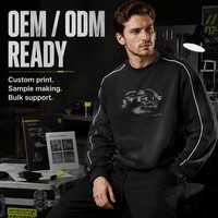Sweat-shirt à col rond personnalisé avec logo, imprimé découpé, 330 GSM, épaules tombantes, 65 % coton, polaire polyester, OEM ODM, streetwear vierge
