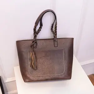 Toptan moda saçak düz renk vintage dokuma büküm deri çantalar sling tote bayanlar kadınlar için moda çantalar