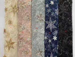 Moda oro/azul marino/rosa/plata/negro brillante lentejuelas tela encaje estrella tela - Product Image 4