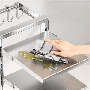 מתלה אחסון למכסים וסירים מנירוסטה 304, 5 שכבות, מתכוונן לגובה, עם ווים, לארגון אביזרי כיור המטבח - Product Image 5