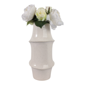 Vaso in ceramica minimalista con finitura macchiettata e dettagli ad anello per decorare il soggiorno con fiori freschi - Product Image 2