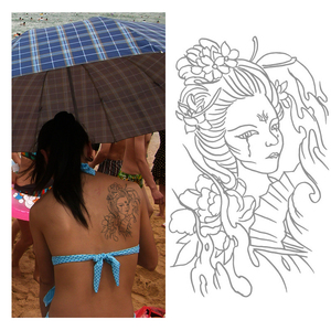 <span class=keywords><strong>Tatuaggi</strong></span> semipermanenti BXTAT con succo di genipa blu, a tema Geisha giapponese con velo e fiore, adesivi per <span class=keywords><strong>tatuaggi</strong></span>. - Product Image 6