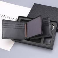 Set Hadiah Pria Terlaris Set Dompet Saku Koin Kulit Asli Kemasan Cantik dan Set Hadiah Gantungan Kunci untuk Hari Ayah