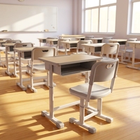 Ensemble de table et chaise d'école primaire réglables en hauteur, table d'étude et chaise pour salle de classe, structure métallique, mobilier de bureau pour étudiants