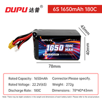 Batterie Lipo à coque souple DUPU 22,2 V 6S 180C 1650 mAh pour drone FPV, modèle RC, hobby, avec connecteur XT60