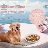Mangkuk Makan Anjing Silikon Anti Cepat Makan, Desain Bunga Tulip, Mangkuk Makanan Hewan Peliharaan Anti Tersedak untuk Anjing Besar/Sedang