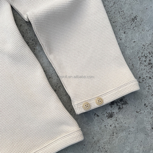 Custom Logo Thermal Waffle 100% Cotton <strong>Henley</strong> <strong>Tops</strong> <strong>Henley</strong> Shirts for <strong>Men</strong> Long Sleeve - Product Image 3