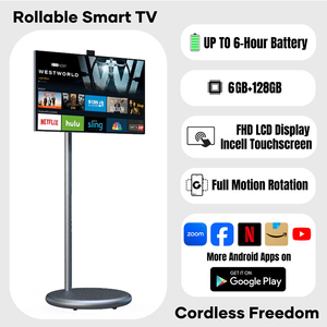 Téléviseur portable mobile de <span class=keywords><strong>27</strong></span> <span class=keywords><strong>pouces</strong></span>, alimenté par batterie, Smart <span class=keywords><strong>TV</strong></span> sur roues, écran LCD HD, téléviseur avec support, écran tactile pour le jeu - Product Image 4