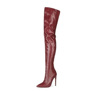 Wine Red Sexy Women Over Knee High <b>Boots</b> Thigh High Back Zipper <b>Boots</b> for Women Big Size 47 High Thin Heel Long Booties - Product Image 1