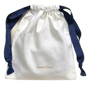 <b>Low</b> Moq Beige Muslin Dust-proof Pouch Reusable Cotton Canvas Gift Packing Bag with Silk Ribbons - Product Image 1