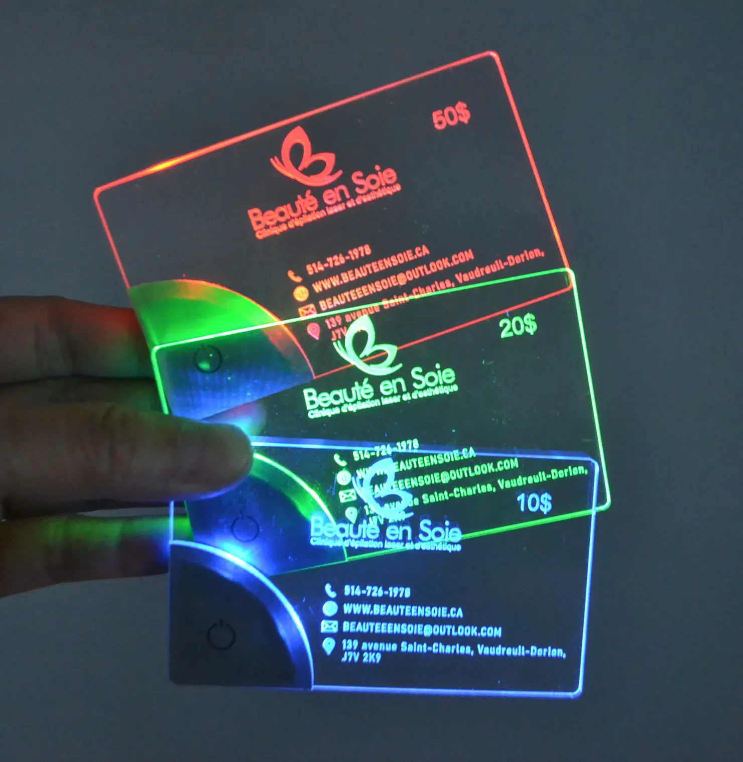 LINLI Patente Piscando Cartão de Nome Pessoal para Promotional Branded Publicidade Acrílico Business LED Card