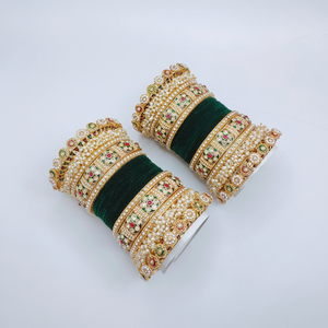 Handcrafted Bridal Velvet Bangles <b>Set</b> Pota & Pearl Design Elegant Pearl <b>Bracelets</b> & Bangles for Weddings - Product Image 2