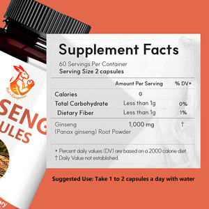 Cápsulas de Ginseng en Venta con Fibra Dietética, Polvo de Raíz de Ginseng, Mejora de la Memoria, Suplementos Herbales Naturales - Product Image 3