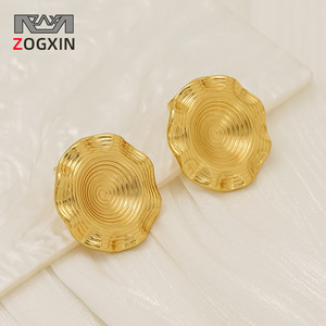 ZOGXIN Gold Plated Stud Earrings Geometric Circular Lines Design Party Fashion Jewelry - Product Image 1