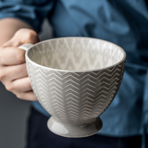 Tazas de cerámica con logotipo personalizado, grabado e impresión, estilo nórdico, para regalos y obsequios de hotel, azul claro, blanco roto, naranja - Product Image 4