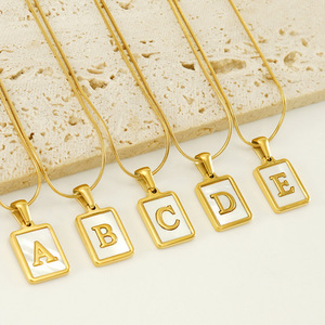 Stainless Steel Letter Necklace With Natural Seashell Pendant For Women Daily Wear Gift 18K Gold Plated Snake Chain - Product Image 2