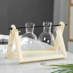 Wooden Glass Plant Container 21Cm X 15Cm Desktop Indoor Flower Green Plant Decor - Product Image 1