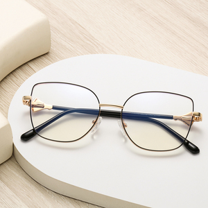 <span class=keywords><strong>2025</strong></span> của phụ nữ kim loại Kính mắt Cat Eye bán buôn khung quang học ánh sáng màu xanh Chặn kính khung với đền kim cương - Product Image 2
